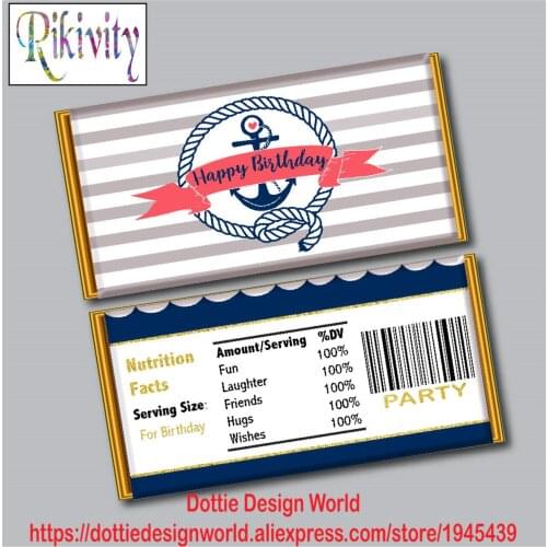 Nautical Anchor Birthday Candy Bar Favors Hersheys Chocolate Wrapper Sticker Water Bottle Labels Baby Shower Wedding Decoration