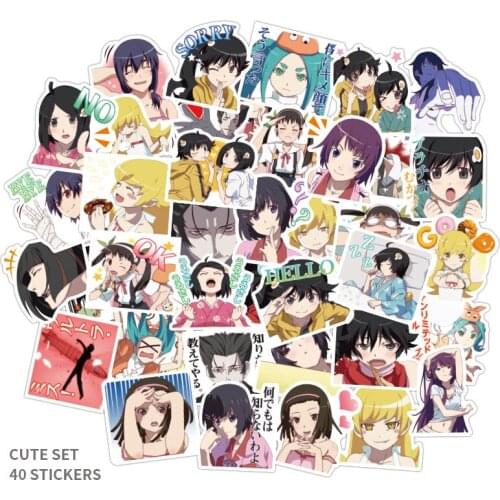 40pcs/set Nisemonogatari stickers Japanese comic Waterproof stickers removable Skateboard Scrapbook Suitcase Stickers Animal Lap