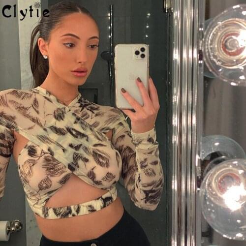 Clytie New Mesh See Through T Shirt For Women Long Sleeve Skinny Ladies Streetwear Female 2021 Elegant Night Club Tops