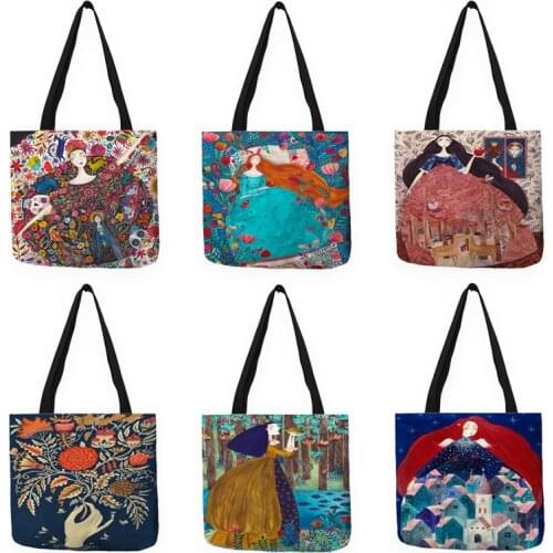 Creative Inbetweening Girls Series Shopping Bags Double Sides Printed Handbags Totes for Women Lady B13026