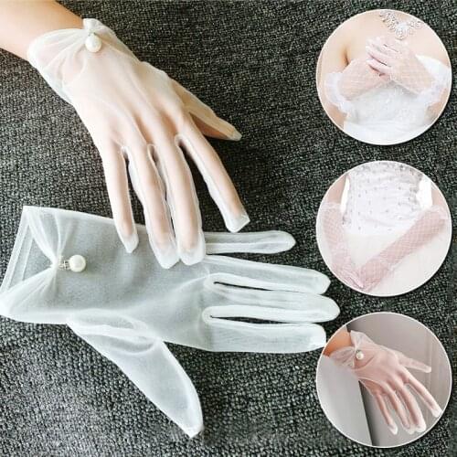 Bridal Gloves Wedding Gloves White Gauze Woman Gloves Thin Lace Ladies Fingered Gloves Ivory Wedding Gloves Accessories
