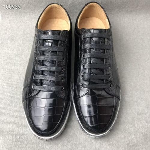 Authentic Real True Crocodile Skin Men Casual Sneakers Genuine Exotic Alligator Leather Male Lace-up Walking Flats Board Shoes