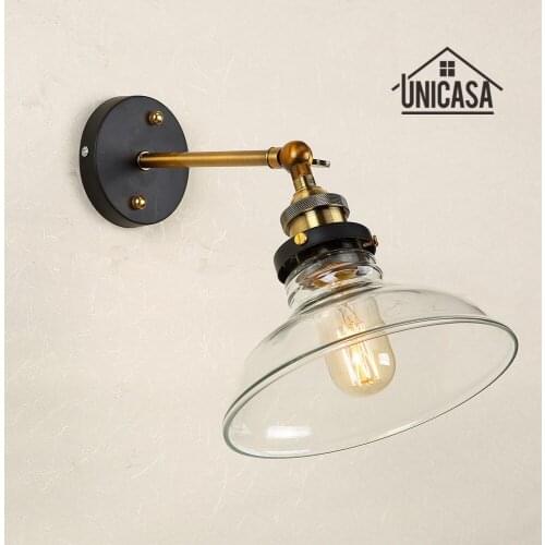 Clear Glass Wall Lights Kitchen Lobby Bathroom Antique Wall Sconces Industrial Lighting Modern Indoor Swing Shade LED Wall Lamp