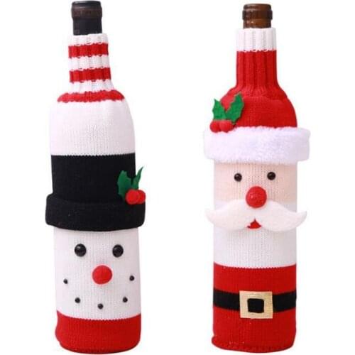 Christmas Red Wine Bottle Bag Elastic Knitted Polyester Christmas Decorations Wine Bottles Bags LX2349