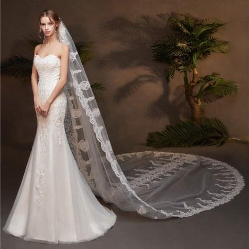 Handmade 3M Lace Edge White Church Bridal Wedding Veil Long One-layer Women Ivory Cathedral Veils Accessoires Mariage For Bride