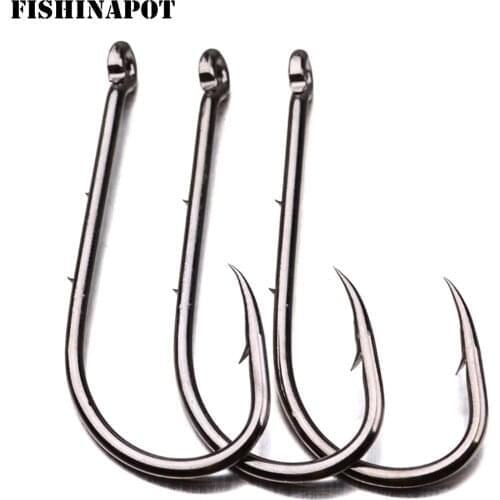 FISHINAPOT 100pcs/Set High-Carbon Steel Fishhook 1# 2# 3# 4# 5# 6# Carp Fishing Single Hooks Jig Big Barbed
