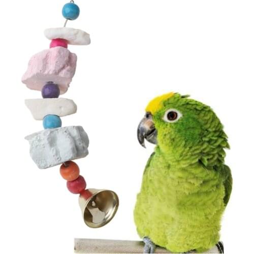 Birds Parrot Teeth Grinding Toys Bird Squirrel Calcium Stone Cuttlefish Bone With Bell Toy Random Colors Bird Supplies C42