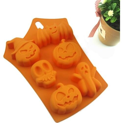 6 Cavities Pumpkin Ghost Bat Shape Halloween Cake Cookies Chocolates mould Kitchen Supplies Orange Food Grade Silicone Mold
