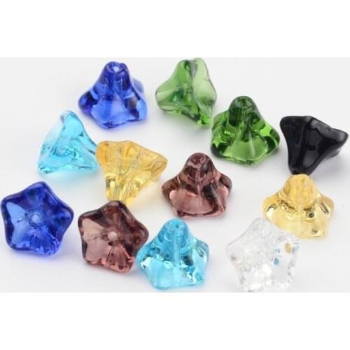 30pcs Glass Beads Mixed Color Flower Design Morning Glory Fashion Jewelry Bead for Necklace Bracelet DIY 6x9mm