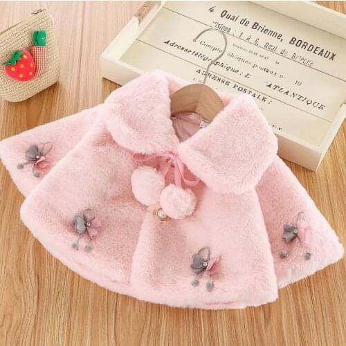 Baby Warm Infant Thicken Cloak For Girls Plush Kid Clothes Baby Fashion Coat Jackets Children Solid Color with Floral Windbreake