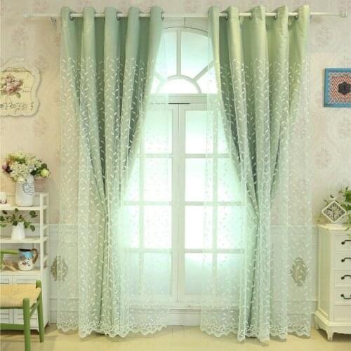 Luxury Embroidered Flowers Leaves Curtain For Window Living Room Kitchen Door Solid Color American Pastoral Style Curtains