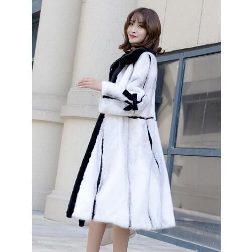 Real natural Cross water mink coat whole jacket long fur 2019 womens clothing outerwear jacket coats winter new lapel models