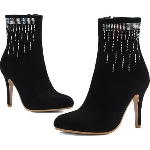 New Women Shoes Ankle Boots High Heel Big Size 34-47 Autumn Winter Boots Black Purple Beige Green Boots Lady Boots