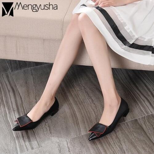 Famous Designer chunky slip on shoes women pointed work loafers double layer bow red wedding shoes office ladies all-match mules