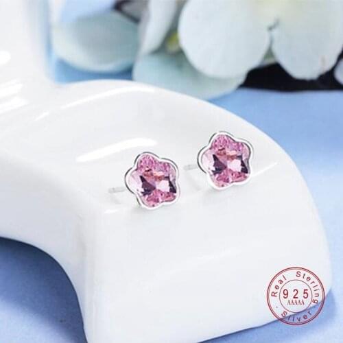 2019 New Sweet Plum Blossom Flower Stud Earrings Pink Blue Green Crystal Earrings For Women Girl Earings Fashion Jewelry Gift