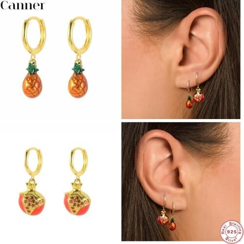 CANNER 100% 925 Sterling Silver Summer New Fruit Pineapple Hoop Earring Colorful Drip Oil Earring For Women Wedding Gift Jewelry