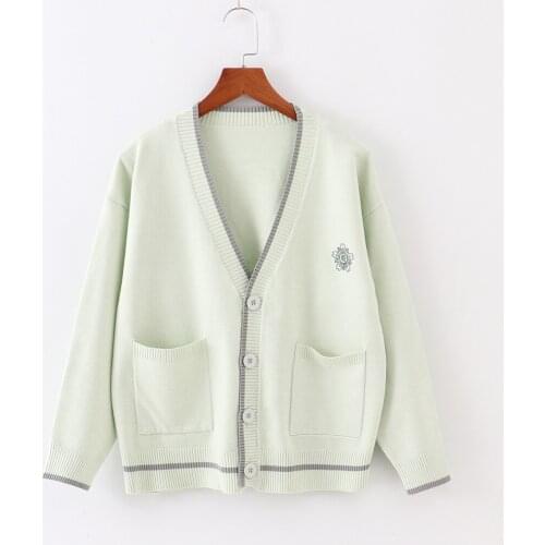 S-XL Spring Autumn Women Long Sleeve Knit Cardigan V Neck Sweater Outwear Jacket Coat For JK School Uniform Cute Student Clothes