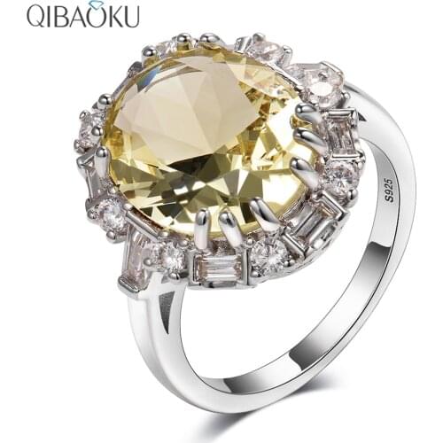 Real 925 Sterling Silver Ring Citrine Gemstone Rings for Women Jewelry Ring Wedding Anniversary Party Gift Wholesale