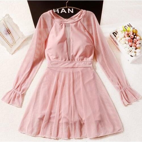 2021 Women Long Sleeve Swim Beach Dress One Piece Swimwear High Neck Swimsuit Sexy Beachwear Plus Size Swimming Bathing Suits