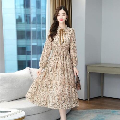 Womens Retro Vintage Elegant Long Boho Dress Plus Size Ladies Party Bow Lantern Sleeve Korean Casual Chic Spring Autumn Dresses