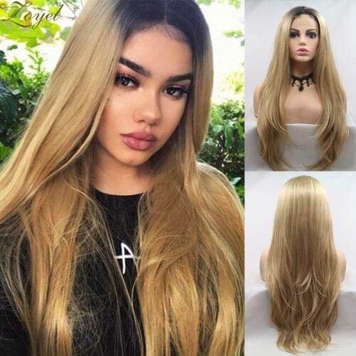 Zoyel Blonde Ombre Synthetic Hair Wig For Women 2 Color Honey Blonde Lace Front Fiber wigs Natural Hairline