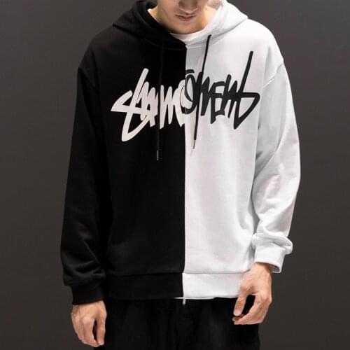 2020 Black White Splice Men Hoodies Sweatshirts Harajuku Fashion Autumn Winter Warm Hoodie Streetwear Hip Hop Hooded Male Tops