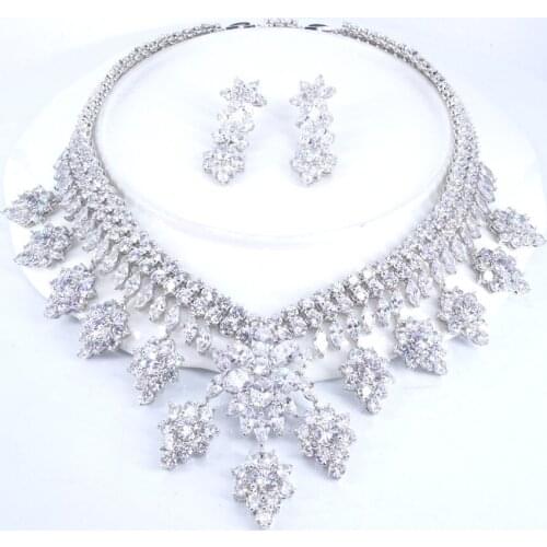 2021 Hot sale New fashion vintage crystal flowers necklace earring set wedding party birthday banquet jewelry set free shipping