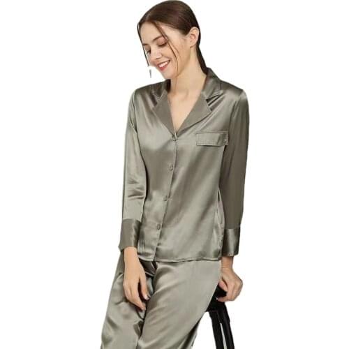 2021 new style 19mm100% pure silk long-sleeved trousers simple and comfortable ladies pajamas home service suit