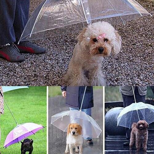 2021 Dog Walking Waterproof Clear Cover Built-in Leash Rain Sleet Snow Pet Umbrella Dog Raincoats for Pet Products Accessories