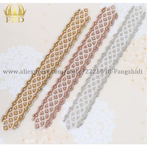 30 Pcs) Wholesale Iron On Sewing Beaded Rhinestone Sash Appliques Trim for Wedding Dress Headpieces Garters