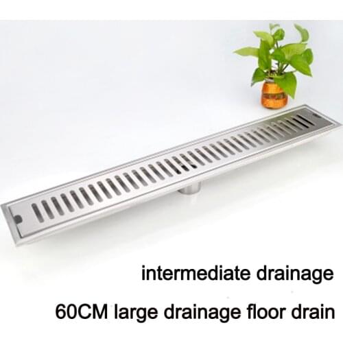 304 Stainless Steel 75 Pipe Rectangular Floor Drain Toilet Shower Strip Type Floor Drain Deodorant Large Displacement Project