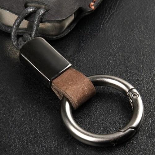 Anti-lost Car Keychain Lanyard Business Gift Matte Leather Key Chain First layer cowhide open waist buckle KeyChains Keyrings