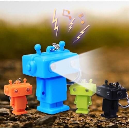 FREE SHIPPING BY DHL 200pcs/lot 2015 Plastic LED 3D Robot Shaped Keychains with Sound Novelty Children Toy Keyrings