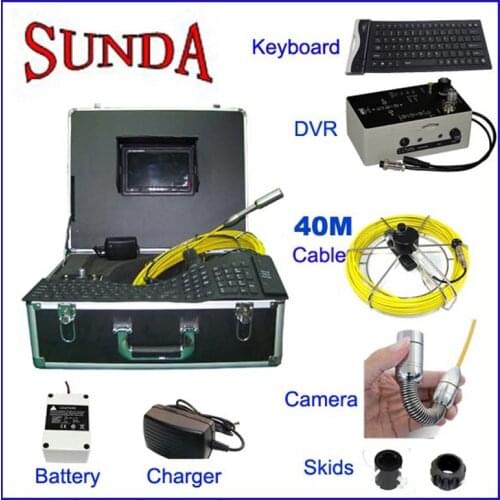 Free shipping, 40m pipe inspection camera DVR video recording fiberglass cable 7inch monitor sewer video camera