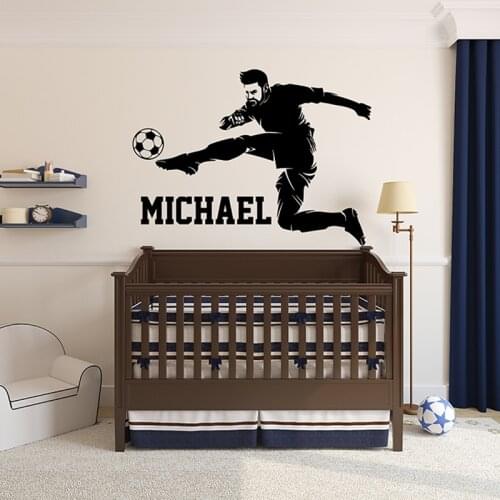 Large Custom Name Soccer Player Sport Wall Sticker Boy Room Kids Room Personalized Name Football Soccer Athlete Wall Decal Vinyl
