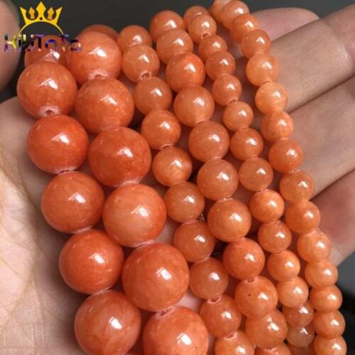 Natural Jades Stone Beads Orange Round Loose Spacer Beads For Jewelry Making DIY Bracelet Necklace 15inches Strands 6/8/10/12mm