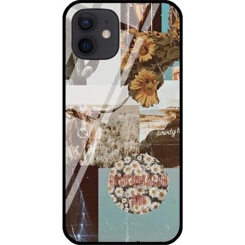 Cowboy Cowgirl Howdy Western Ranch Boho Tempered Glass Case For iPhone 11 Pro Max XS 12 mini SE 7 8 Plus X XR Shell Cover Coque