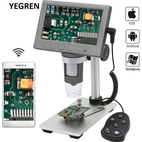 1000X HDMI-compatible USB Digital Microscope w/ Metal Stand 4.5" Screen LED 1080P Video WIFI Microscope Support PC Mobile Phone