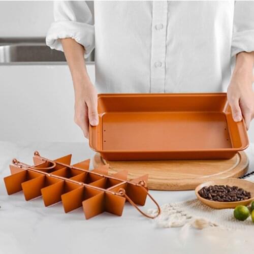 Food Grade Stainless Steel Movable Bottom Square Grid Cake Bakeware Non-Stick Coating Brownie Mold Kitchen Baking Tools Helper