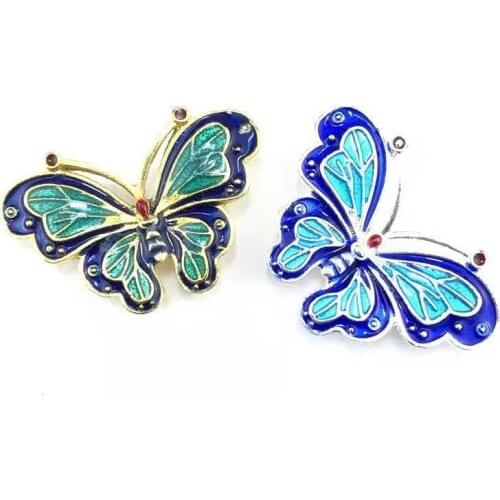 Dripping oil burnt blue cloisonne butterfly alloy accessories antique hairpin tassel ear enamel