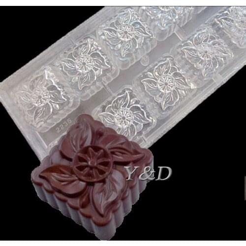 10 Cavities Square Shaped Flower Design Hard Poly-carbonate Moon Cake Mold Polycarbonate Chocolate Mould PC Mooncake Molds