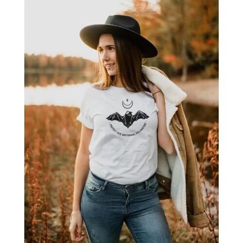 PROTECT OUR NOCTURNAL POLLINATORS Gothic bat t-shirt 100% Cotton quote Fashion funny women hipster graphic unisex tee top tshirt