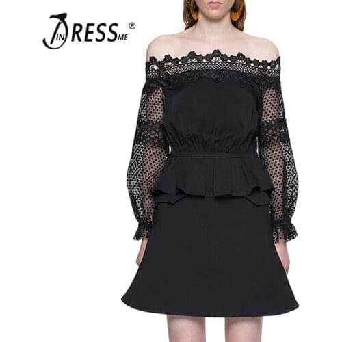 INDRESSME 2018 Slash Neck Dress 2 Piece Set Dress Sexy Dress Clearance