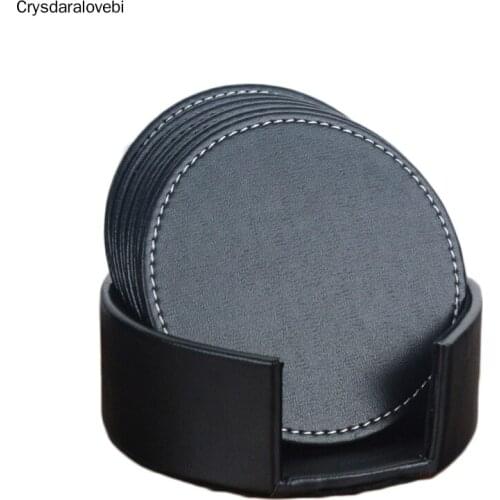 PU Leather Marble Coaster Set Drink Coffee Cup Mat Tea Pad Dining Table Placemats Table Black White Chic Home Decoration 6PCS