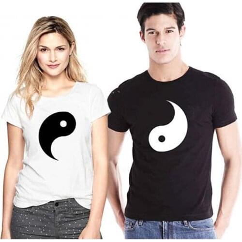 Quality Short Sleeve O Neck for Lovers Tai Chi Graphic Women and Men Maching Couple T-shirts White Basic Top