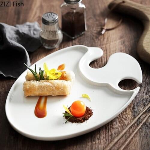 Irregular Shape Ceramic Plate Japanese Kitchen Sushi Plate Restaurant White Porcelain Dinner Plate Home Kitchen Accessories