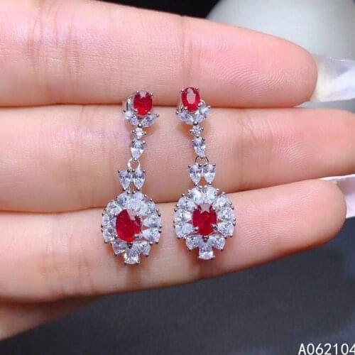 KJJEAXCMY fine jewelry 925 sterling silver inlaid natural ruby Womens new noble fresh plant Gem Earrings stud support detection