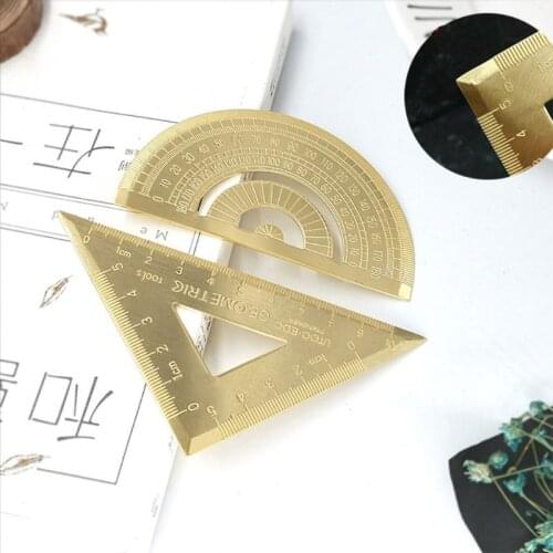 Brass Lsosceles Triangle Ruler Drawing Painting Measuring Tool Cartography Math B36C