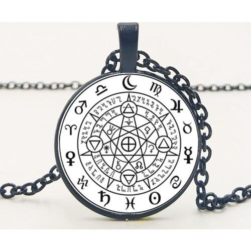 2019 HOT MEW Sigil Black Magic Witch Pendant Necklace Glass Convex Necklace Fashion Gifts To Map Private Custom