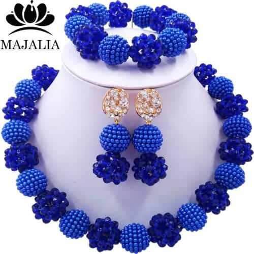 Majalia Fashion Royal Blue African Costume Jewelry Set Nigerian Wedding African Beads Jewelry Set CX-004